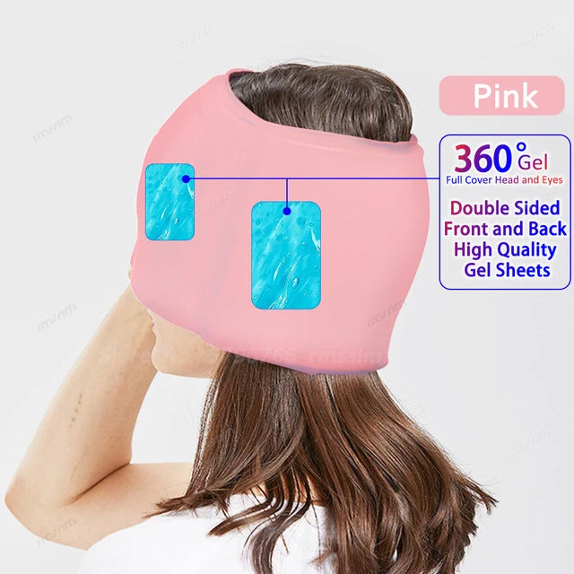 Migraine Relief Hat with Hot & Cold Gel Therapy pink-upgraded by HitMyNeed