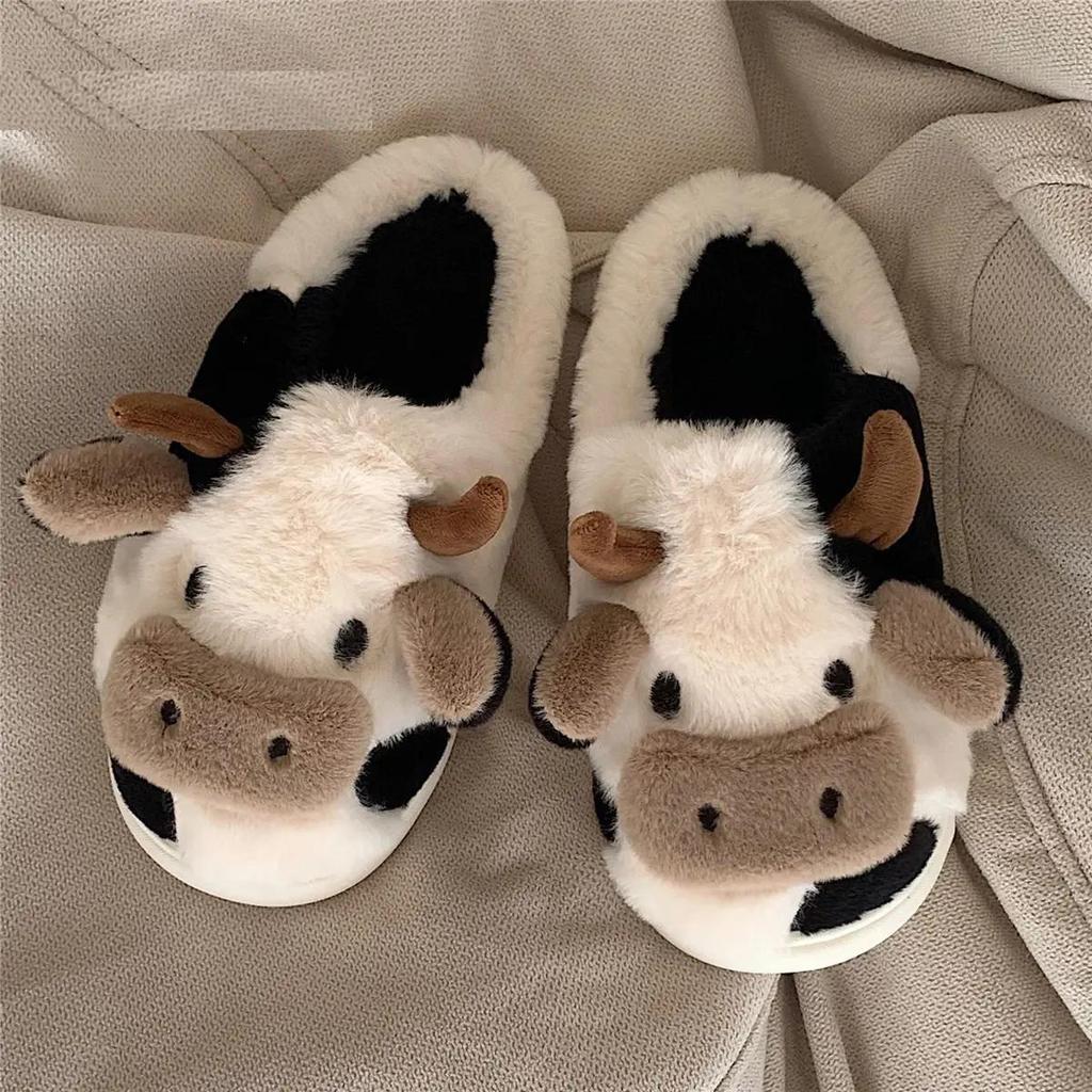 Milk Cow Fluffy Winter Cushion Slippers by HitMyNeed