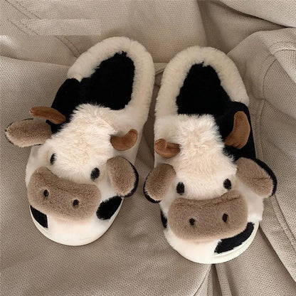 Milk Cow Fluffy Winter Cushion Slippers by HitMyNeed