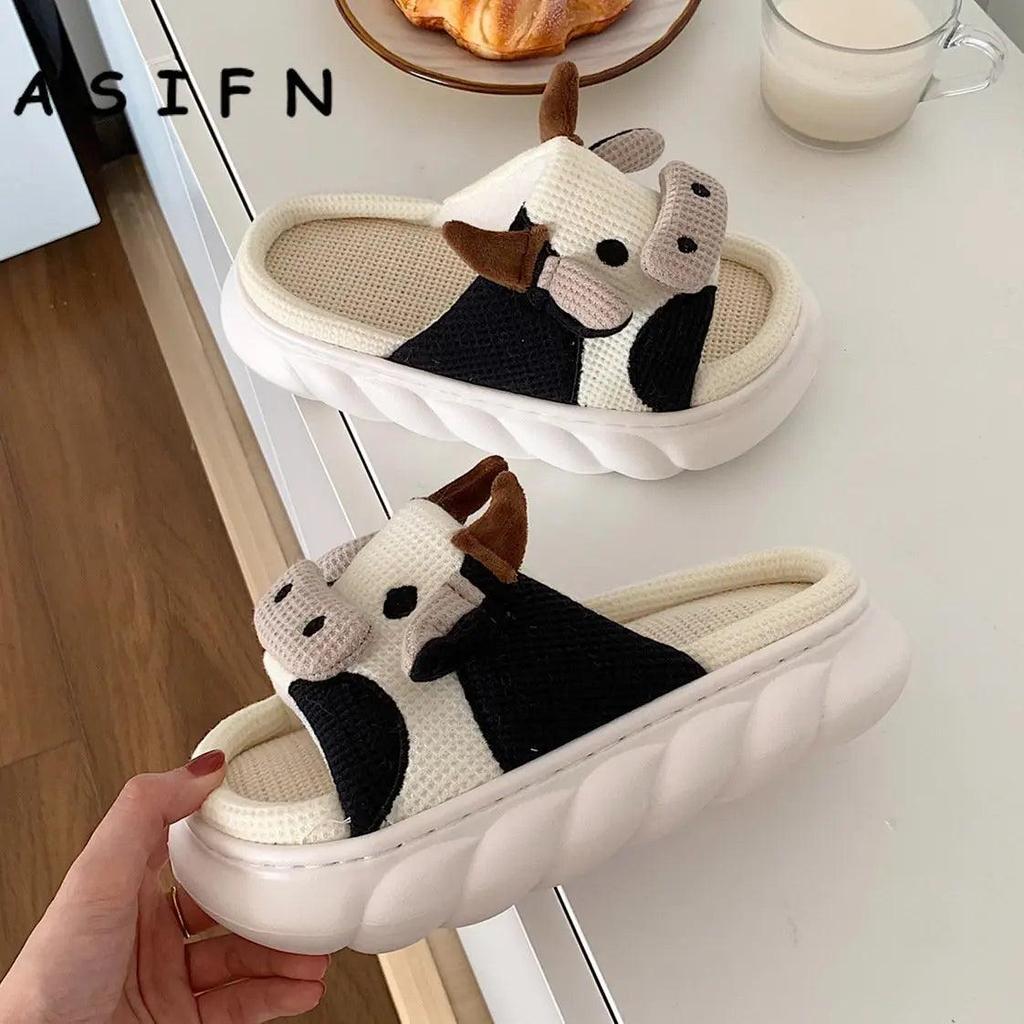 Milk Cow Fluffy Winter Cushion Slippers by HitMyNeed