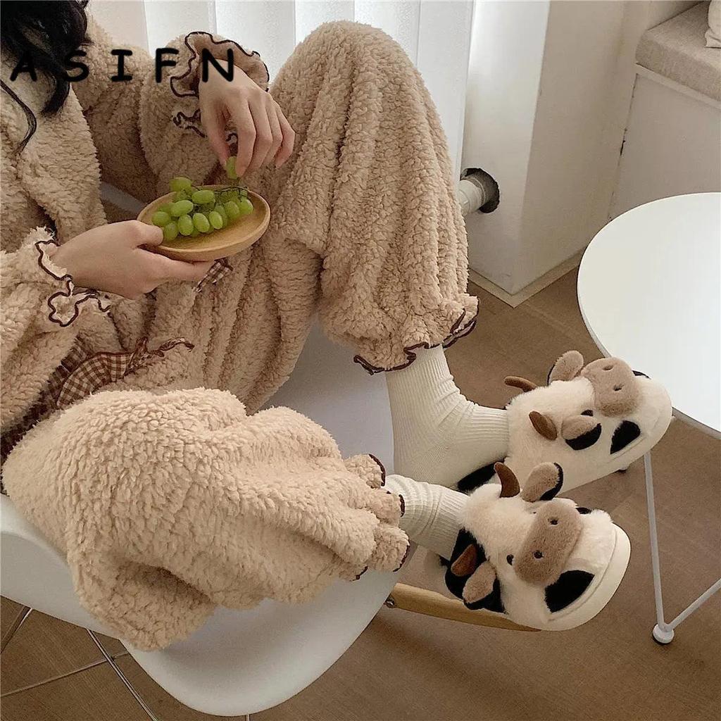 Milk Cow Fluffy Winter Cushion Slippers by HitMyNeed