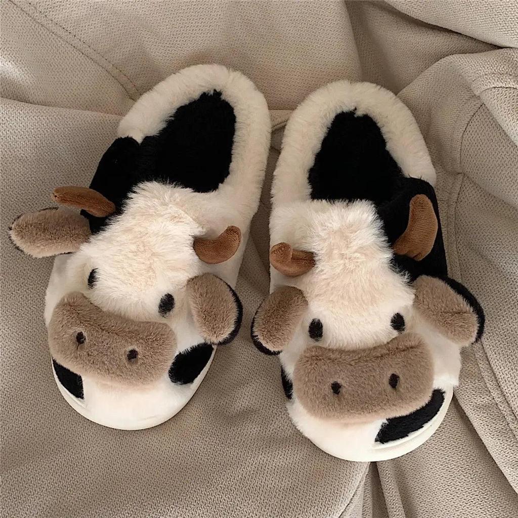 Milk Cow Fluffy Winter Cushion Slippers fur-cow 44-45fit-43-44 by HitMyNeed