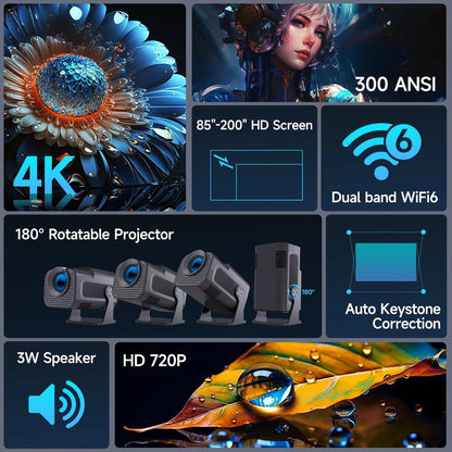 Mini 720P Android 11 Projector with WiFi 6 & BT5.0 by HitMyNeed
