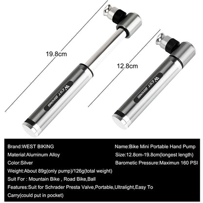 Mini Bike Pump Bicycle Tire Inflator 160 PSI by HitMyNeed