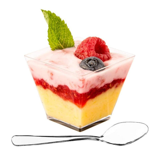 Mini Clear Dessert Cups with Spoons (20 Pack, 2oz) by HitMyNeed