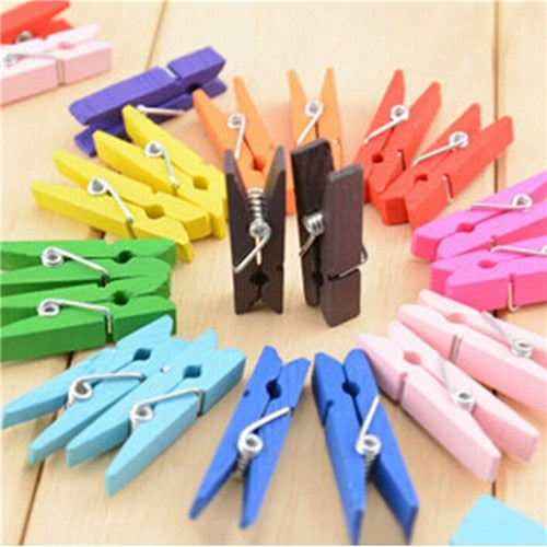 Mini Colorful Wooden Clips (50 Pack) by HitMyNeed
