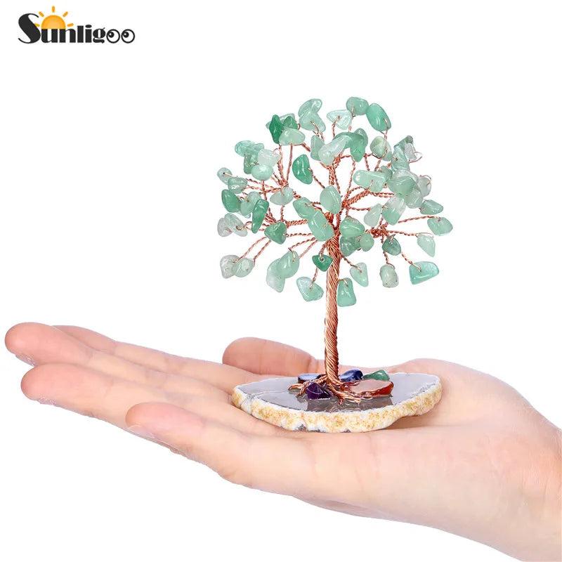Mini Crystal Money Tree Copper Wire Feng Shui Decor green-aventurine by HitMyNeed