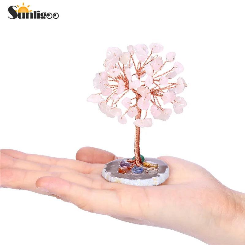 Mini Crystal Money Tree Copper Wire Feng Shui Decor rose-quartz by HitMyNeed