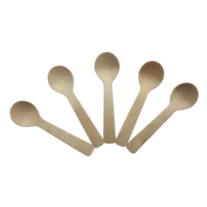 Mini Disposable Wooden Spoons 10cm (Pack of 100) by HitMyNeed