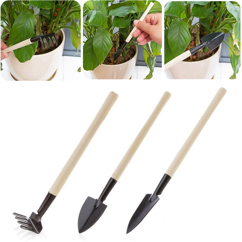 Mini Garden Hand Tool Set, 3-Piece Iron and Wood by HitMyNeed