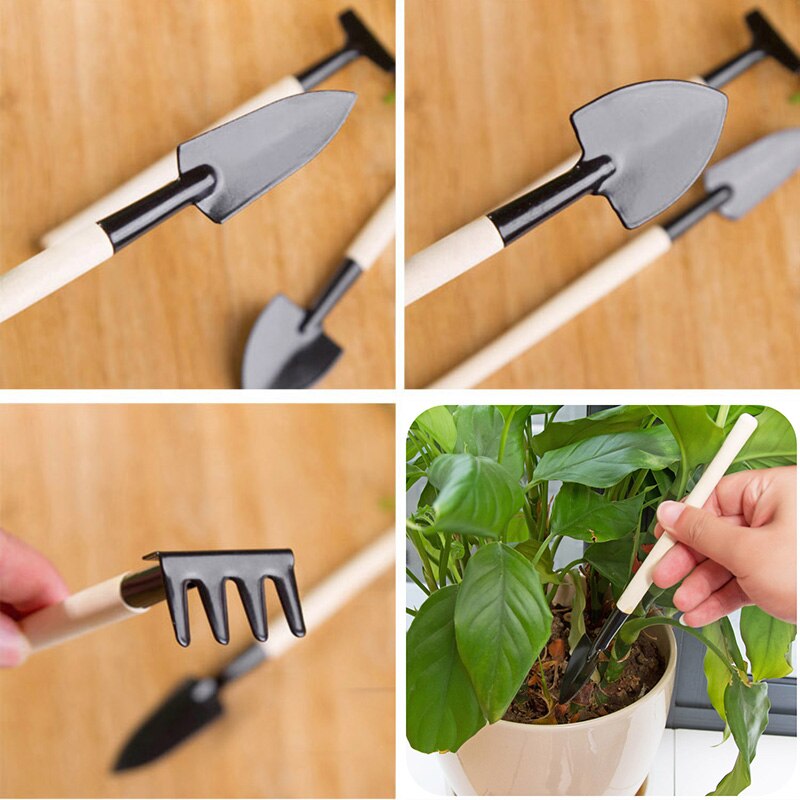 Mini Garden Hand Tool Set, 3-Piece Iron and Wood by HitMyNeed