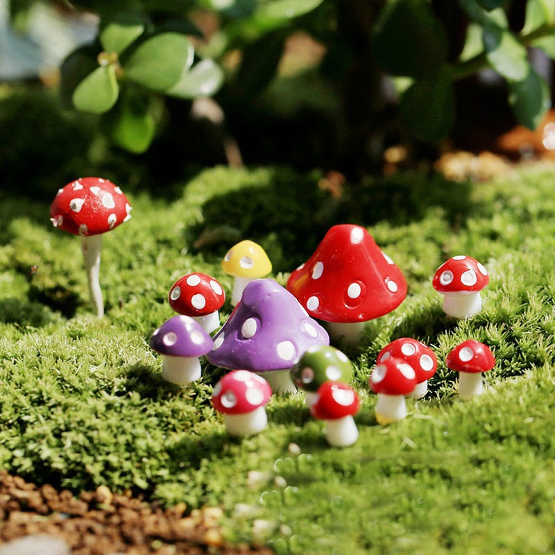 Mini Garden Mushroom Decor Set, 10 Pcs Resin Ornaments by HitMyNeed