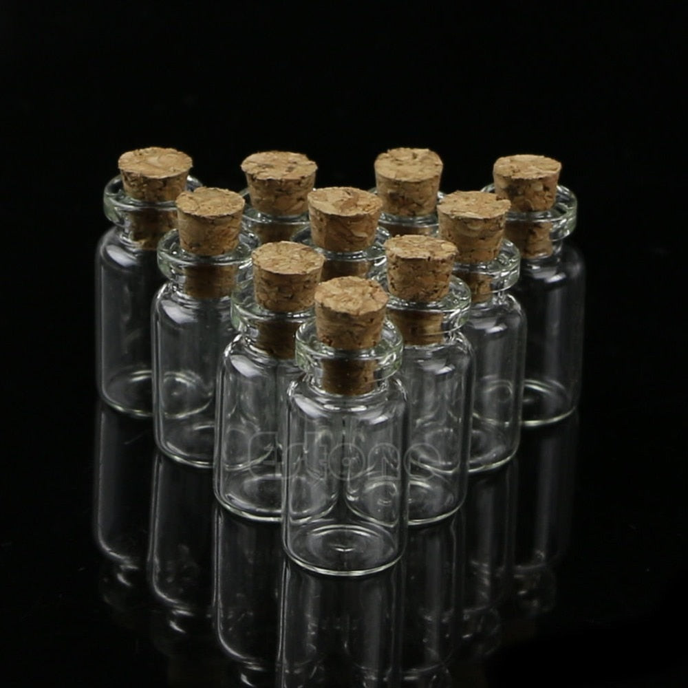 Mini Glass Bottles with Cork (Set of 10, 1 ml) by HitMyNeed