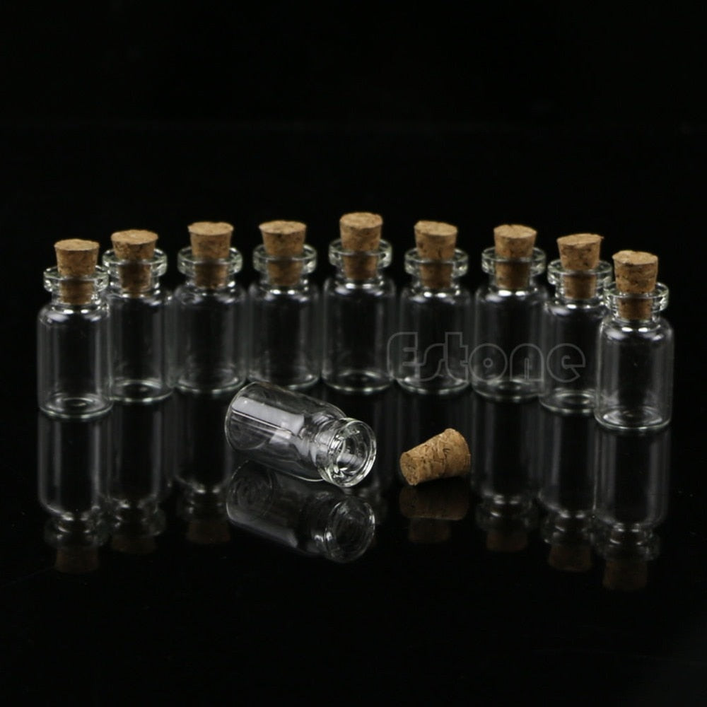 Mini Glass Bottles with Cork (Set of 10, 1 ml) by HitMyNeed