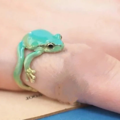 Mini Green Tree Frog Adjustable Ring for Women & Men blue by HitMyNeed