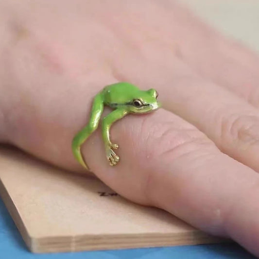 Mini Green Tree Frog Adjustable Ring for Women & Men green by HitMyNeed