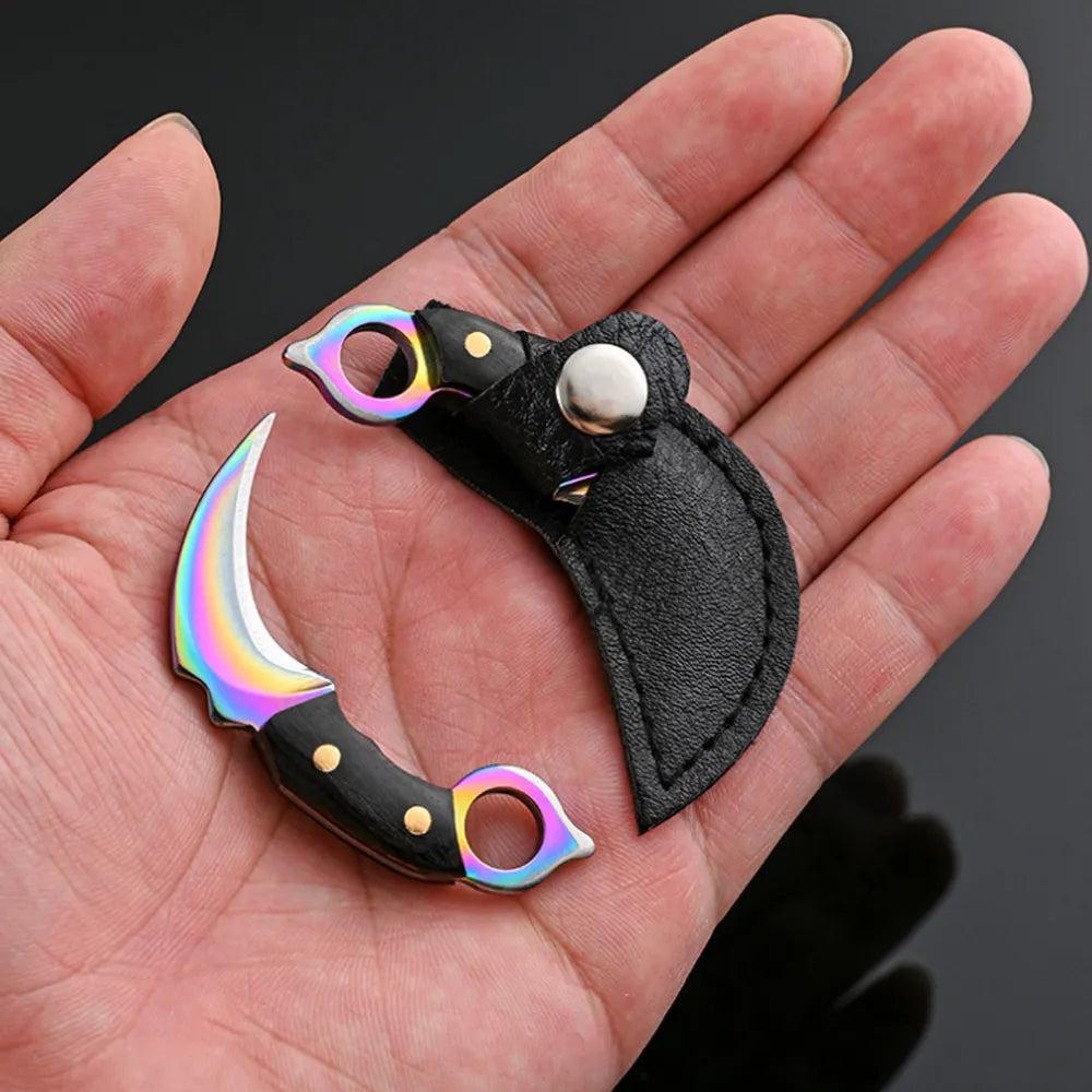 Mini Keychain Pocket Knife EDC Fixed Blade Tool rainbow-color by HitMyNeed