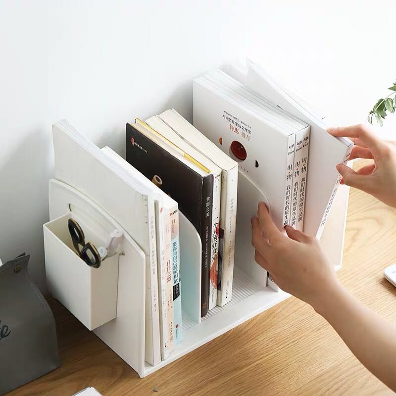 Mini Plastic Desk Bookcase with Pen Holder by HitMyNeed
