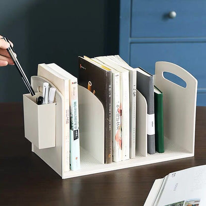Mini Plastic Desk Bookcase with Pen Holder by HitMyNeed
