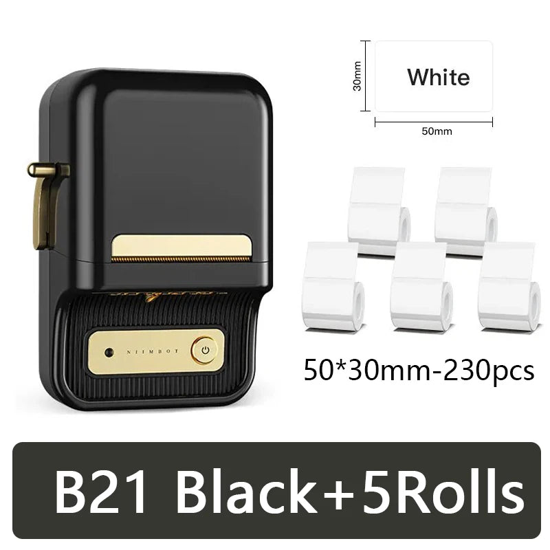 Mini Portable Bluetooth Thermal Label Printer b21-black-5rolls by HitMyNeed