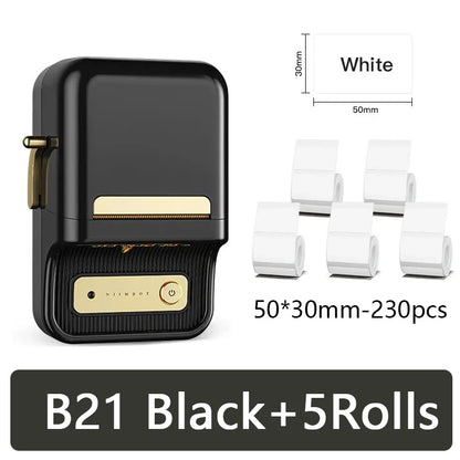 Mini Portable Bluetooth Thermal Label Printer b21-black-5rolls by HitMyNeed