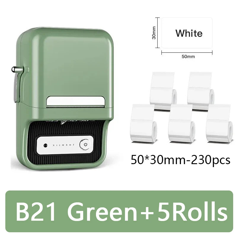 Mini Portable Bluetooth Thermal Label Printer b21-green-5rolls by HitMyNeed
