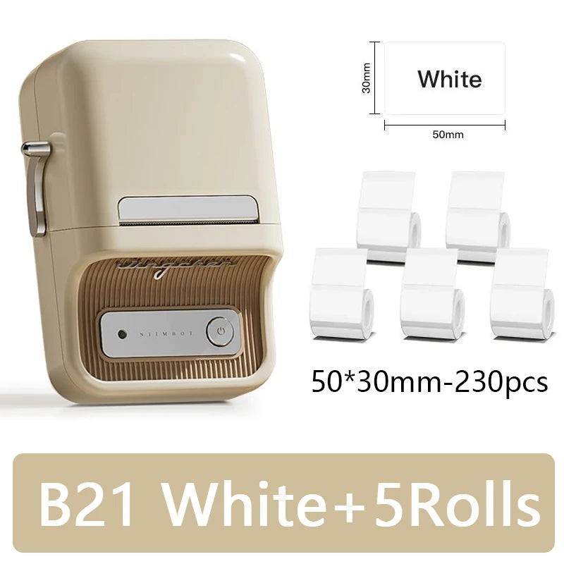 Mini Portable Bluetooth Thermal Label Printer b21-white-5rolls by HitMyNeed