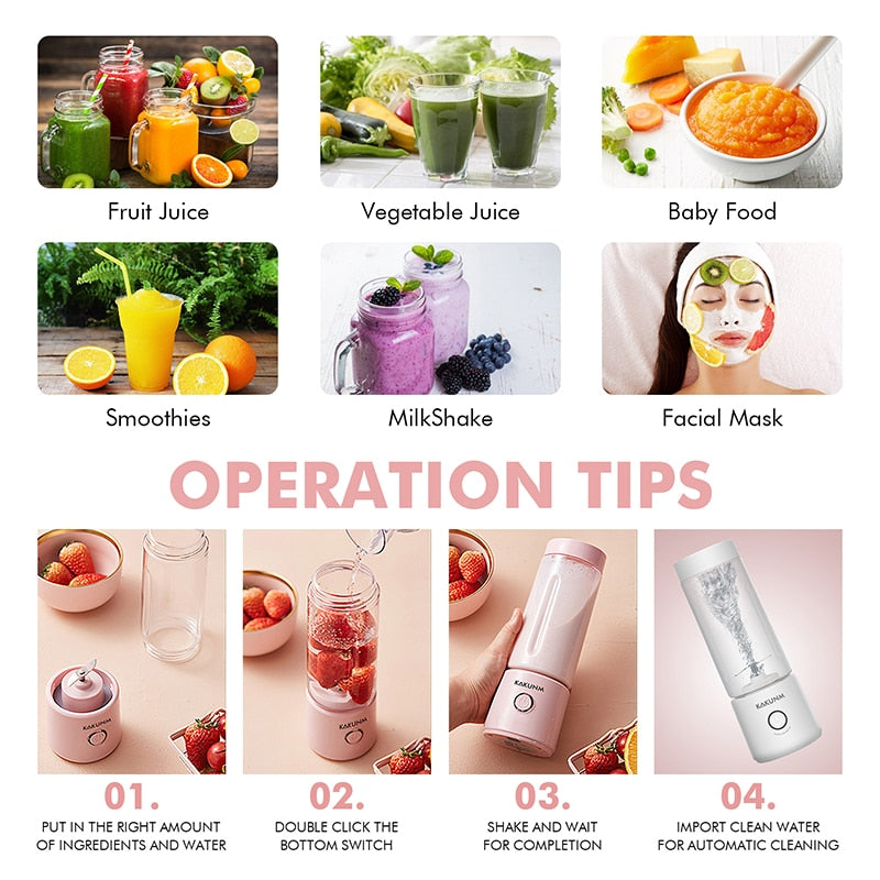 Mini Portable Rechargeable Juicer Blender 400ml by HitMyNeed