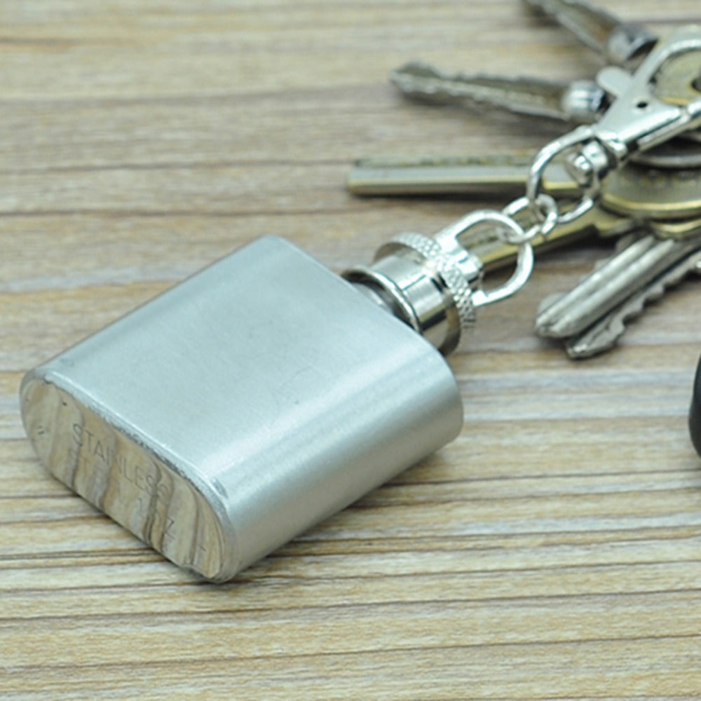 Mini Stainless Steel Flask with Keychain, 1oz by HitMyNeed
