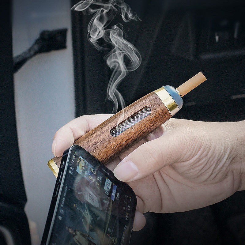 Mini Walnut Car Ashtray with Lid and Holder by HitMyNeed
