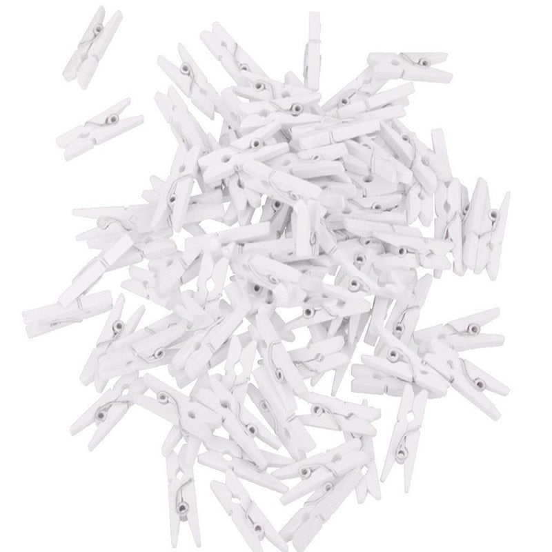 Mini White Wooden Pegs Clips 50pcs - 2.5cm by HitMyNeed