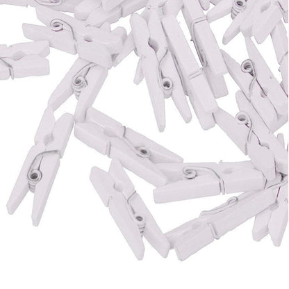 Mini White Wooden Pegs Clips 50pcs - 2.5cm by HitMyNeed