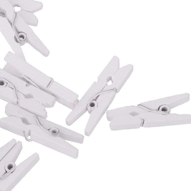 Mini White Wooden Pegs Clips 50pcs - 2.5cm by HitMyNeed