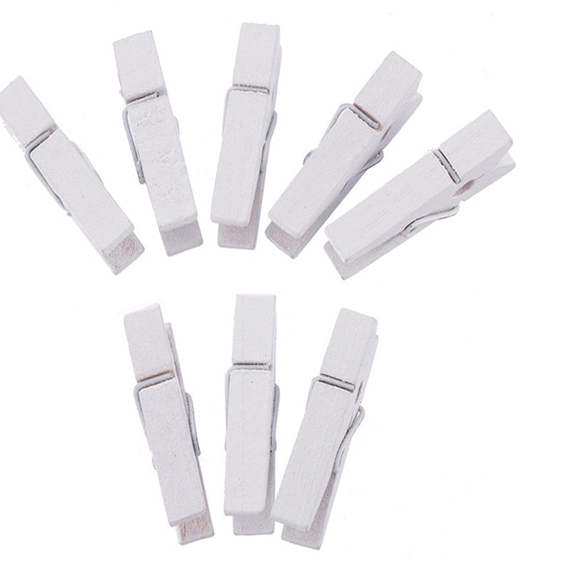 Mini White Wooden Pegs Clips 50pcs - 2.5cm by HitMyNeed