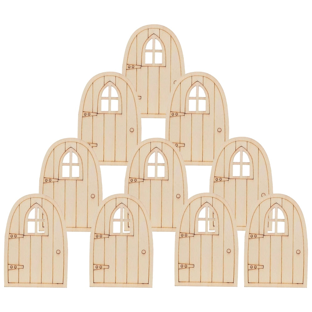 Mini Wooden Fairy Doors Set of 10 for Crafts & Gardens by HitMyNeed