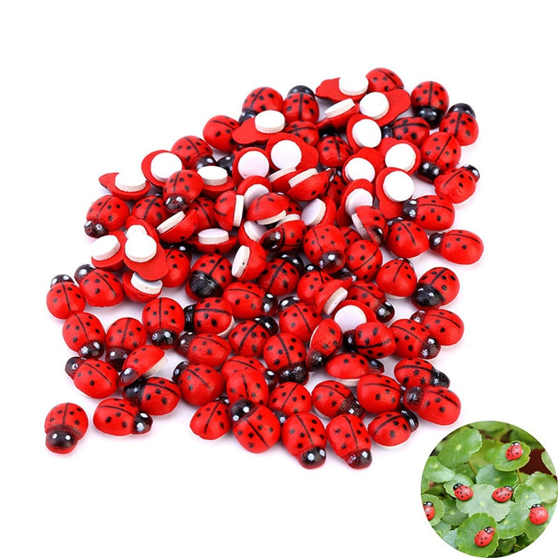 Mini Wooden Ladybug Garden Decor Set (100 pcs) by HitMyNeed