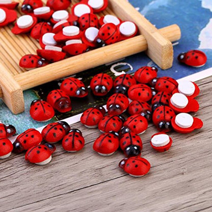 Mini Wooden Ladybug Garden Decor Set (100 pcs) by HitMyNeed