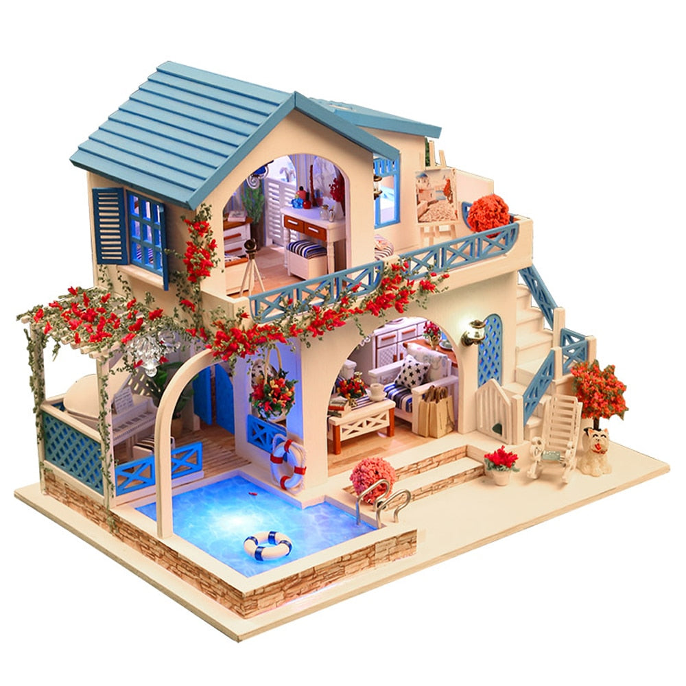 Miniature DIY Dollhouse Kit with LED Lighting by HitMyNeed