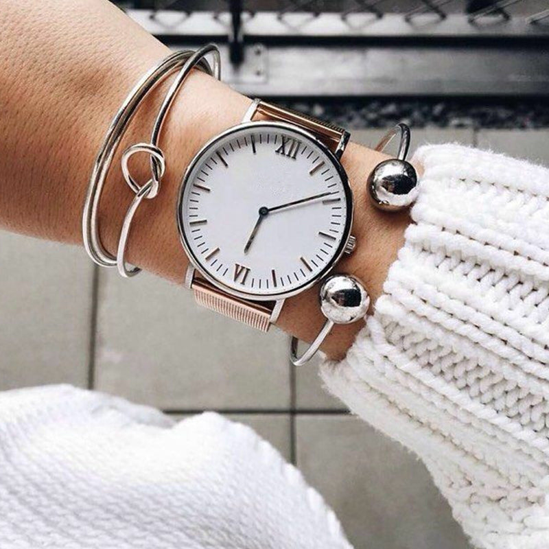 Minimalist Silver Bangle Bracelet Set (3 Pieces) by HitMyNeed