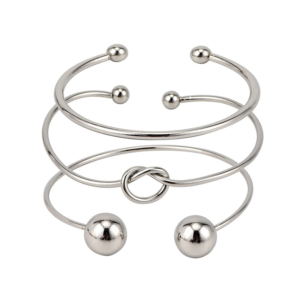 Minimalist Silver Bangle Bracelet Set (3 Pieces) by HitMyNeed