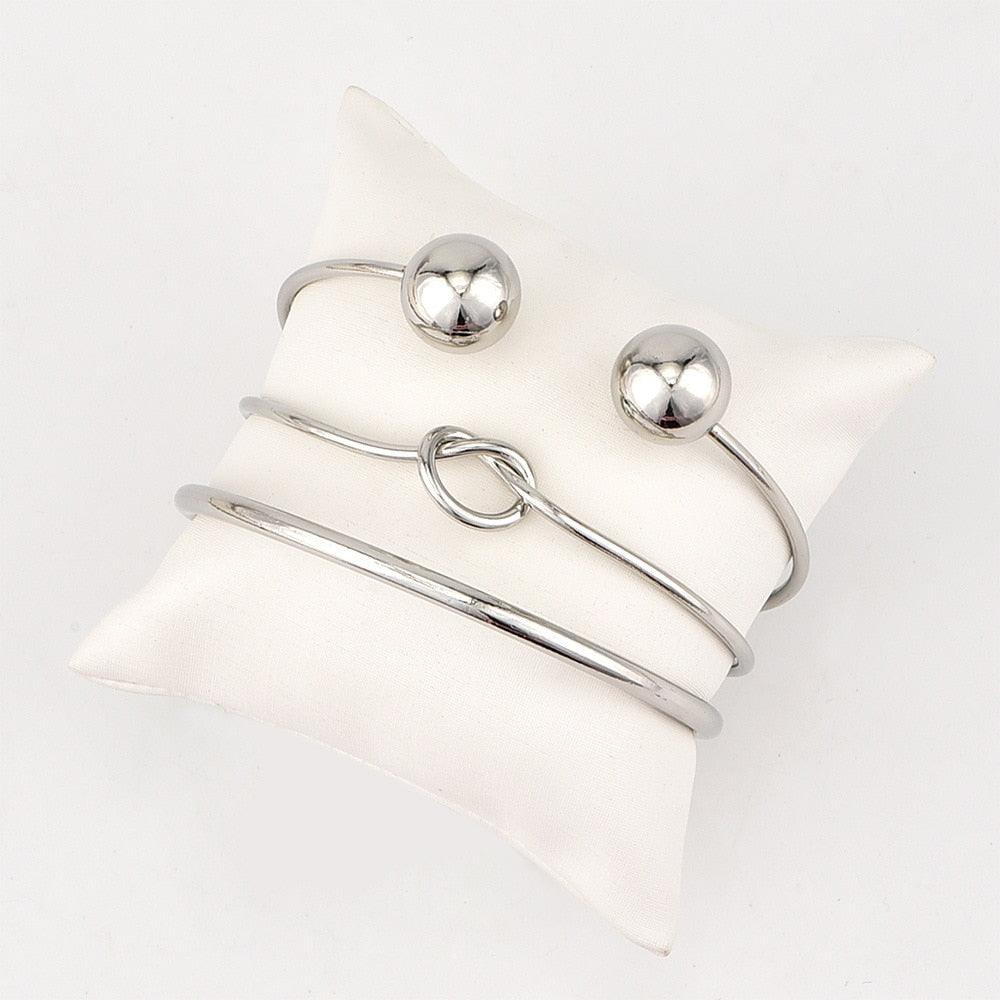Minimalist Silver Bangle Bracelet Set (3 Pieces) by HitMyNeed
