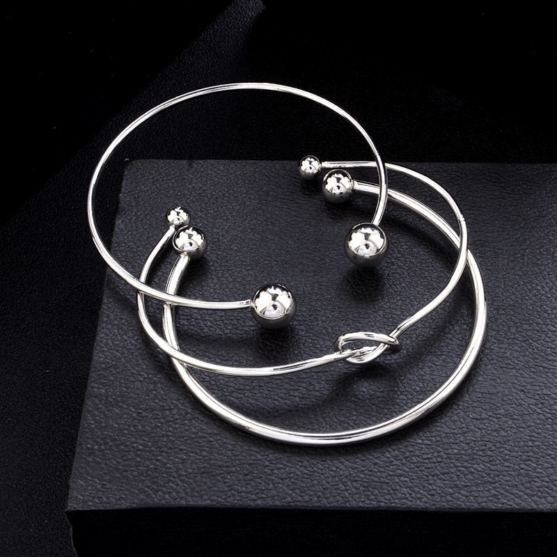 Minimalist Silver Bangle Bracelet Set (3 Pieces) by HitMyNeed