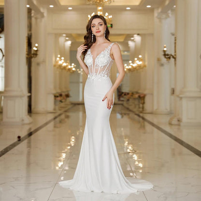 MisShow White Lace Mermaid Backless Wedding Dress by HitMyNeed