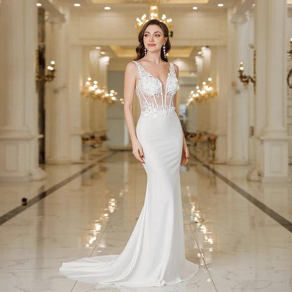 MisShow White Lace Mermaid Backless Wedding Dress by HitMyNeed