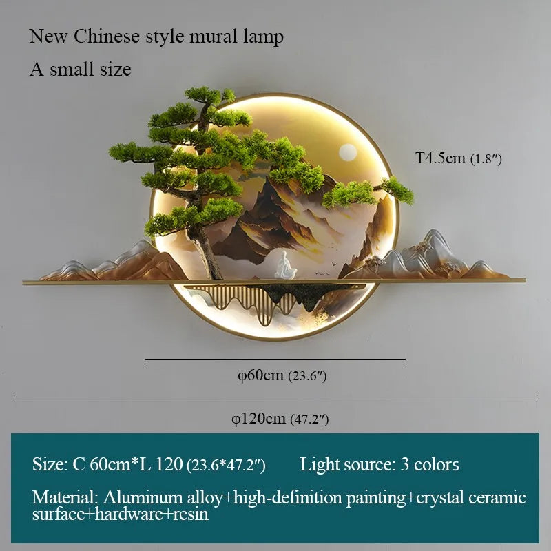 Modern Chinese Landscape LED Wall Mural Light 120cm style-a-l120cm 110V by HitMyNeed