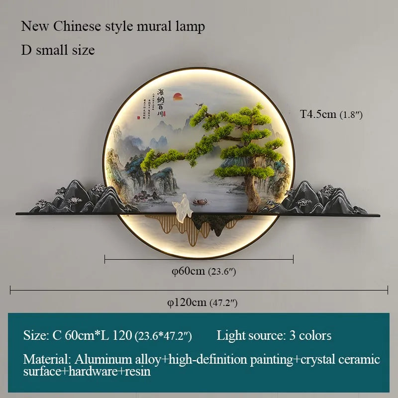 Modern Chinese Landscape LED Wall Mural Light 120cm style-d-l120cm 220V by HitMyNeed
