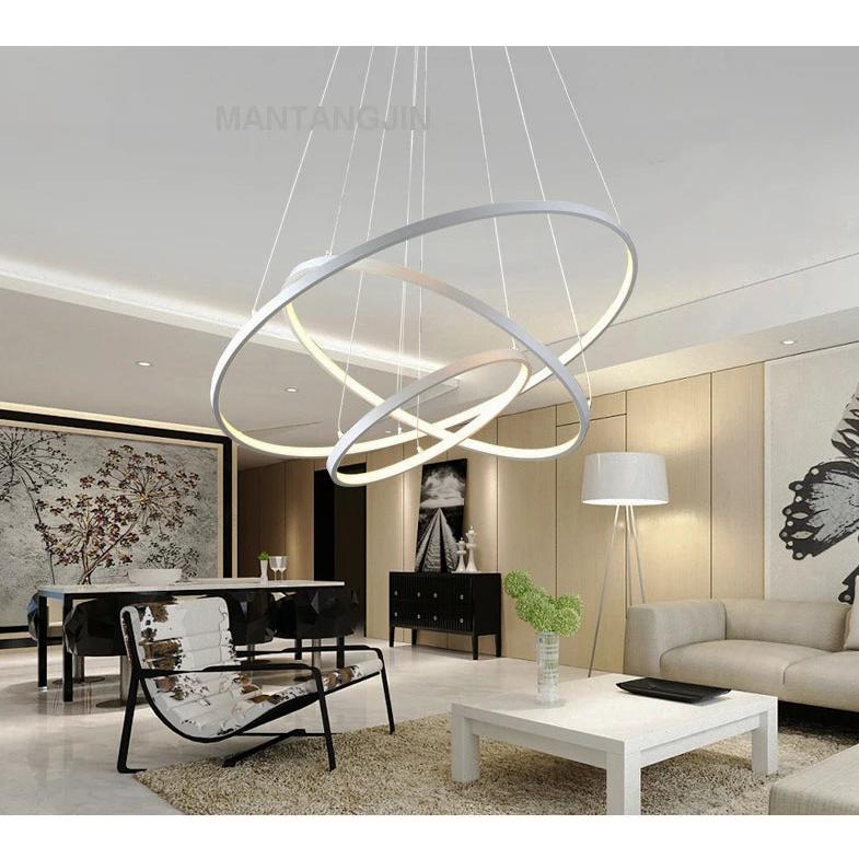 Modern LED Ring Pendant Light for Living & Dining 2ring-60-80cm brightness-dimmable body-color-black by HitMyNeed