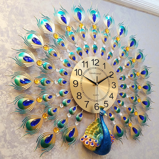Modern Peacock Design Metal Wall Clock 70cm by HitMyNeed