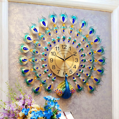 Modern Peacock Design Metal Wall Clock 70cm by HitMyNeed