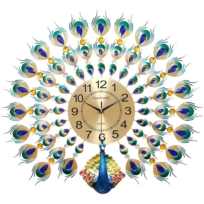 Modern Peacock Design Metal Wall Clock 70cm by HitMyNeed